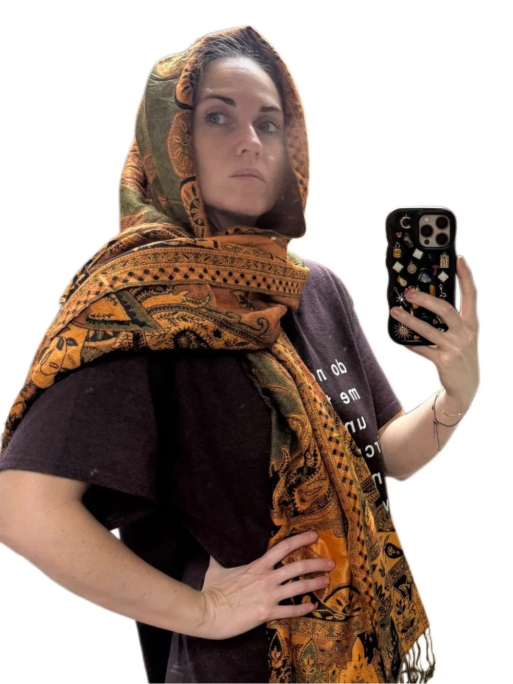 New pashmina silk reversible Handwoven Patterned Shawl Scarf - Orange & Olive